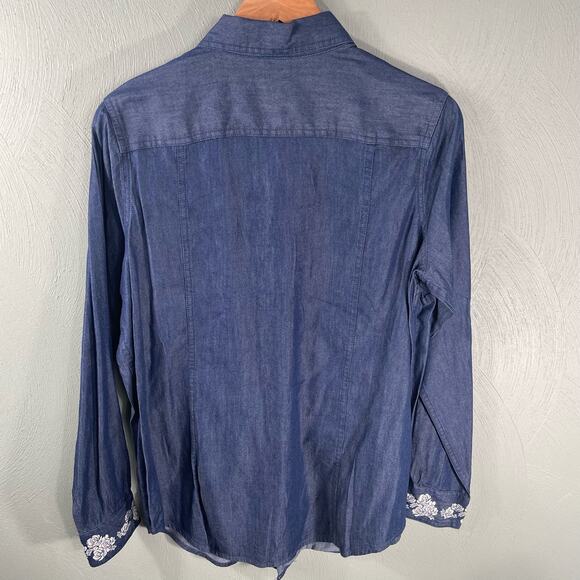 Bit & Bridle Indigo Denim Long Sleeve Button Down Western Women Shirt Size M - Picture 8 of 8